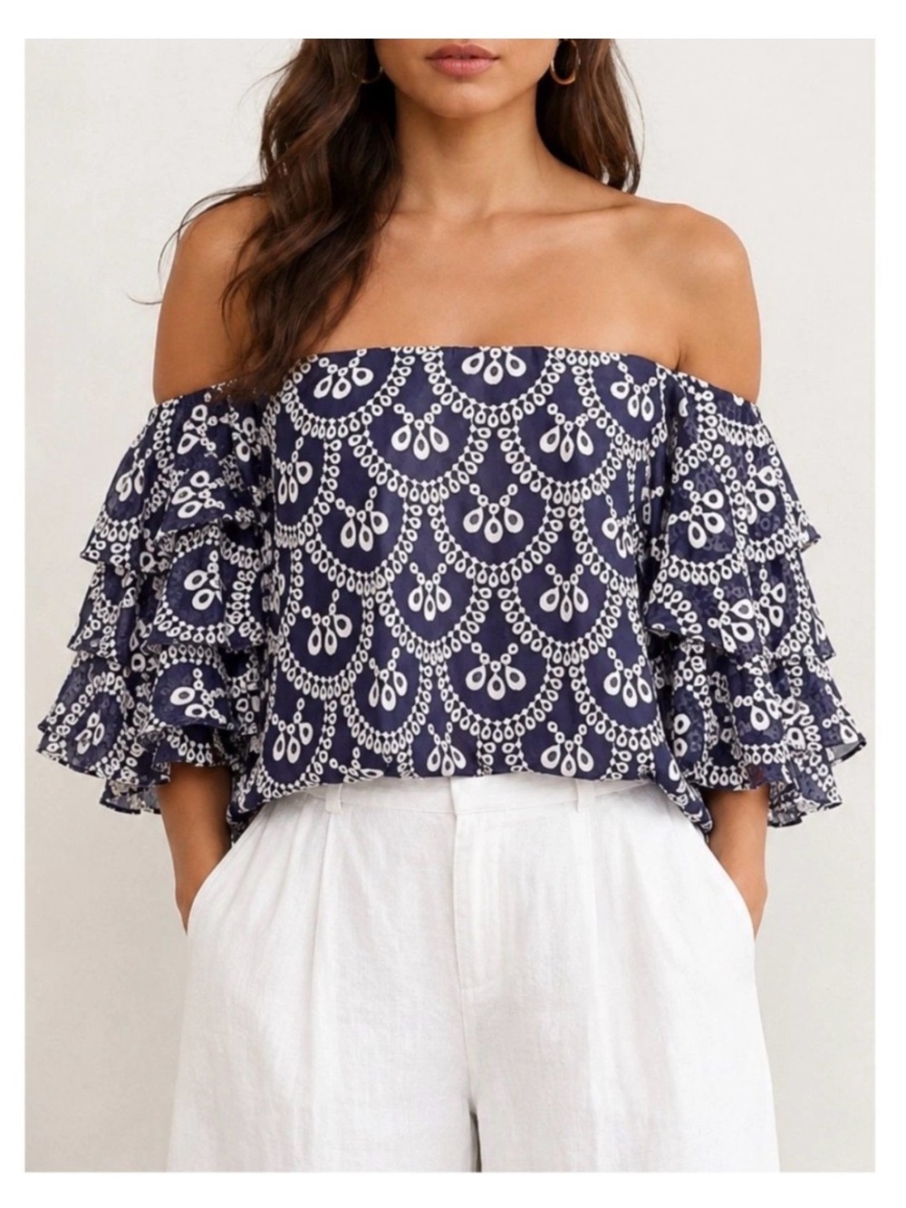 Caroline Constas Ruffle Embroidered Blouse